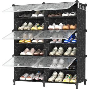 AWTATOS Shoe Rack, 6 Tier Shoe Storage Cabinet with Door, 24 Pair Shoe Organizer Shelves for Closet Hallway Bedroom Entryway, Black