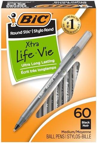 BIC Round Stic Xtra Life Ballpoint Pen, Ultra Long Lasting and Consistent Ink Flow, 60-Count in Black Ink missing