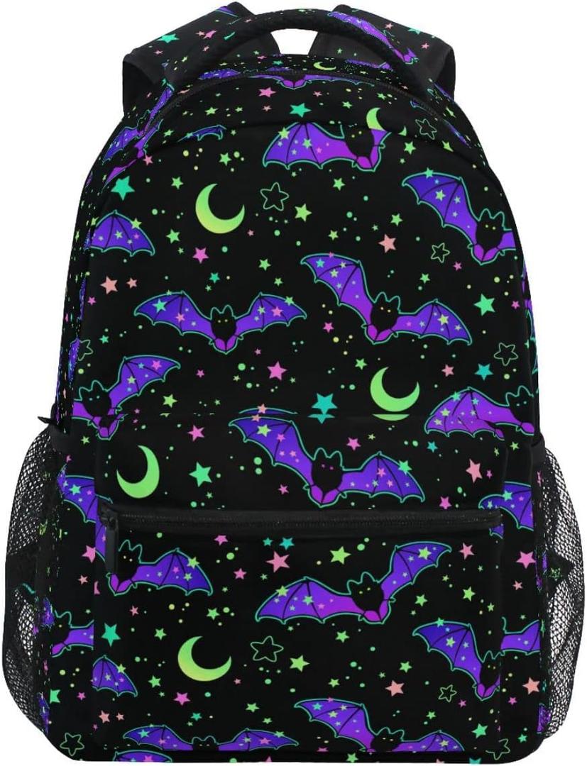 MNSRUU Student School Bag Magic Galaxy Bat Backpack for Girls Boys College Bookbag Laptop Rucksack Travel Backpack for Adult Teen Casual Daypack (Skull 04)