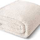 Whale Flotilla Twin Size Fuzzy Fleece Blanket for Bed, 60x80 Inch Fluffy Warm Soft Jacquard Blankets for All Season, Lightweight and Cozy, Ivory