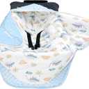 LAT Car Seat Blankets for Babies, Universa Newborn Swaddle Wrap Blanket, Double Sided Cotton/Plush Winter Cover and Stroller Bunting Bag,Baby Footmuff(Leaf Dinosaur+Light Blue)