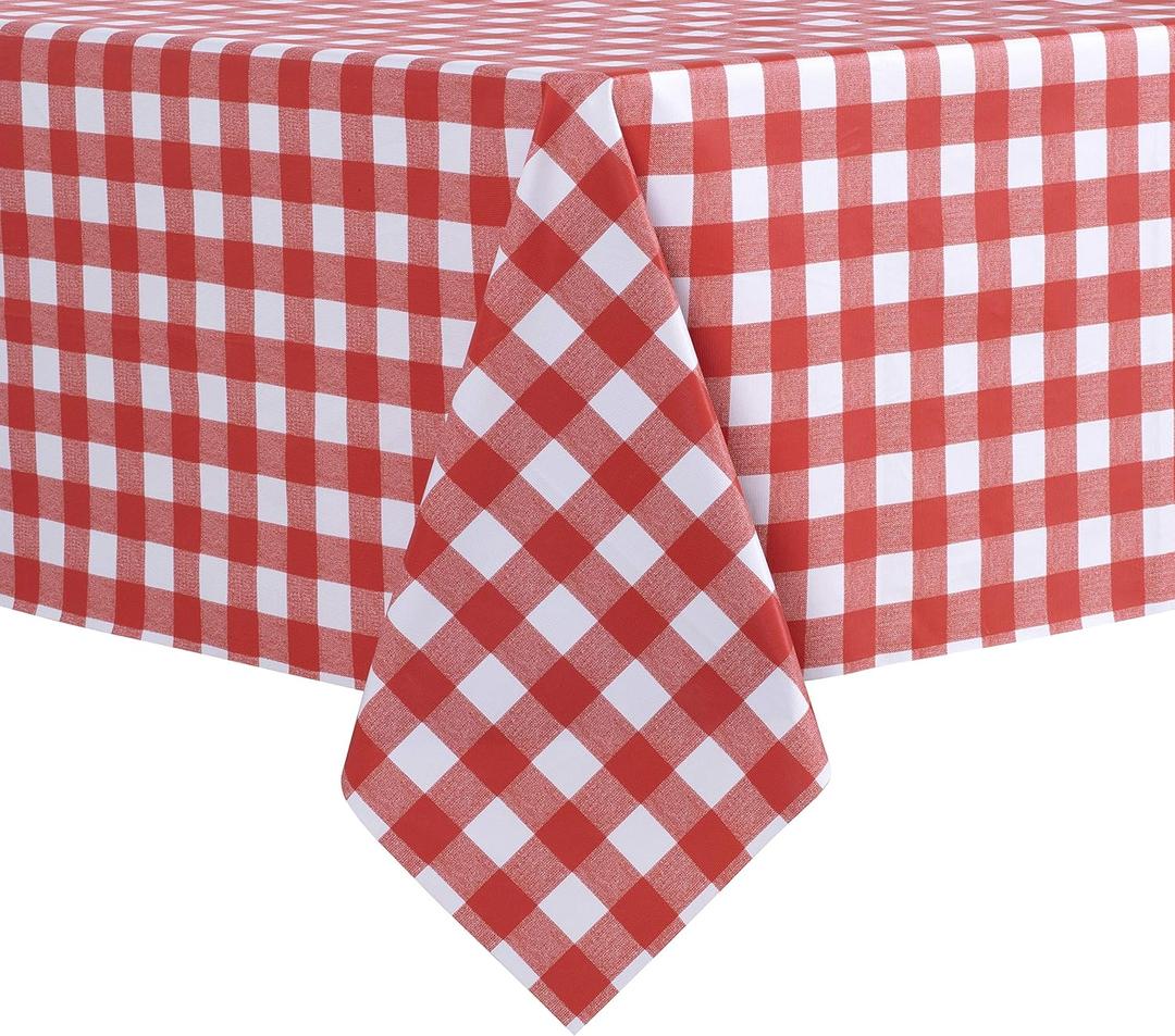 sancua Checkered Vinyl Rectangle Tablecloth - 54 x 78 Inch - 100% Waterproof Oil Proof Spill Proof PVC Table Cloth, Wipe Clean Table Cover for Dining Tables, Buffet Parties and Camping, Red and White