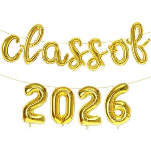 2 x Class of 2026 Graduation Balloons, Gold Foil Graduation Party Decorations, 16-Inch Number & Letter Balloon Set for Grad Party, Indoor & Outdoor Grad Decor, Photo Backdrop