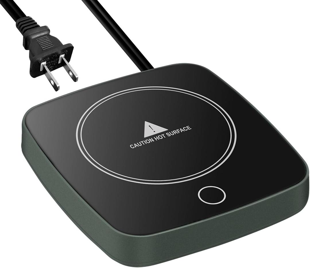 Coffee Cup Warmer 12Hours Auto Shut-Off Mug Warmer with 3 Temperature Setting,Waterproof Tempered Glass Honeycomb Vents 16W Electric Coffee Warmer for Desk Use (Green)