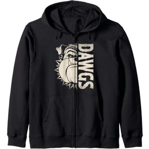 Vintage Bulldog Love Animals | Bulldog Distressed Name Pride Zip Hoodie (Small, Black)
