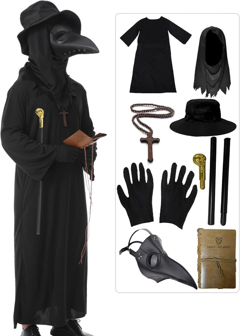 HAOSUN Plague Doctor Costume Set 8 in 1 Halloween Costumes Plague Doctor Mask Outfit for Men Adults (XXS Size)