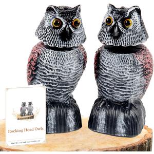 BobbleHead Owl Decoys Sculpture to Scare Birds Away, 2-Pack 8.3" Fake Owl Plastic Scarecrow Bird Deterrent, Natural Enemy Pest Repellent, Garden Decor Statues for outside, Patio, Lawn, Yard Decoration