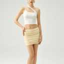 Women's Bodycon Mini Skirt Ruched Mesh Stretch Sexy Skirts (S)