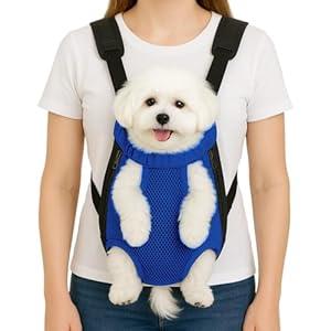Dog Backpack Carrier, Pet Sling Front Backpack for Small Medium Dogs 10-16 Lbs, Legs Out, Adjustable Wearable Puppy Chest Travel Bag, Thick Straps & Cushion, Easy-Fit for Hiking/Walking/Camping XL