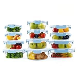 BYLWORKOUT 24 Piece Glass Storage Containers with Lids - Leak Proof, Dishwasher Safe Glass Food Storage Containers for Meal Prep or Leftovers (Grey)