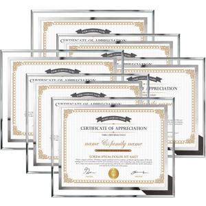 6 x Hoikwo 8.5x11 Picture Frames, 6 Packs Silver Glass Certificate Frames for Document Diploma Award, Only for Tabletop Display Vertically or Horizontally