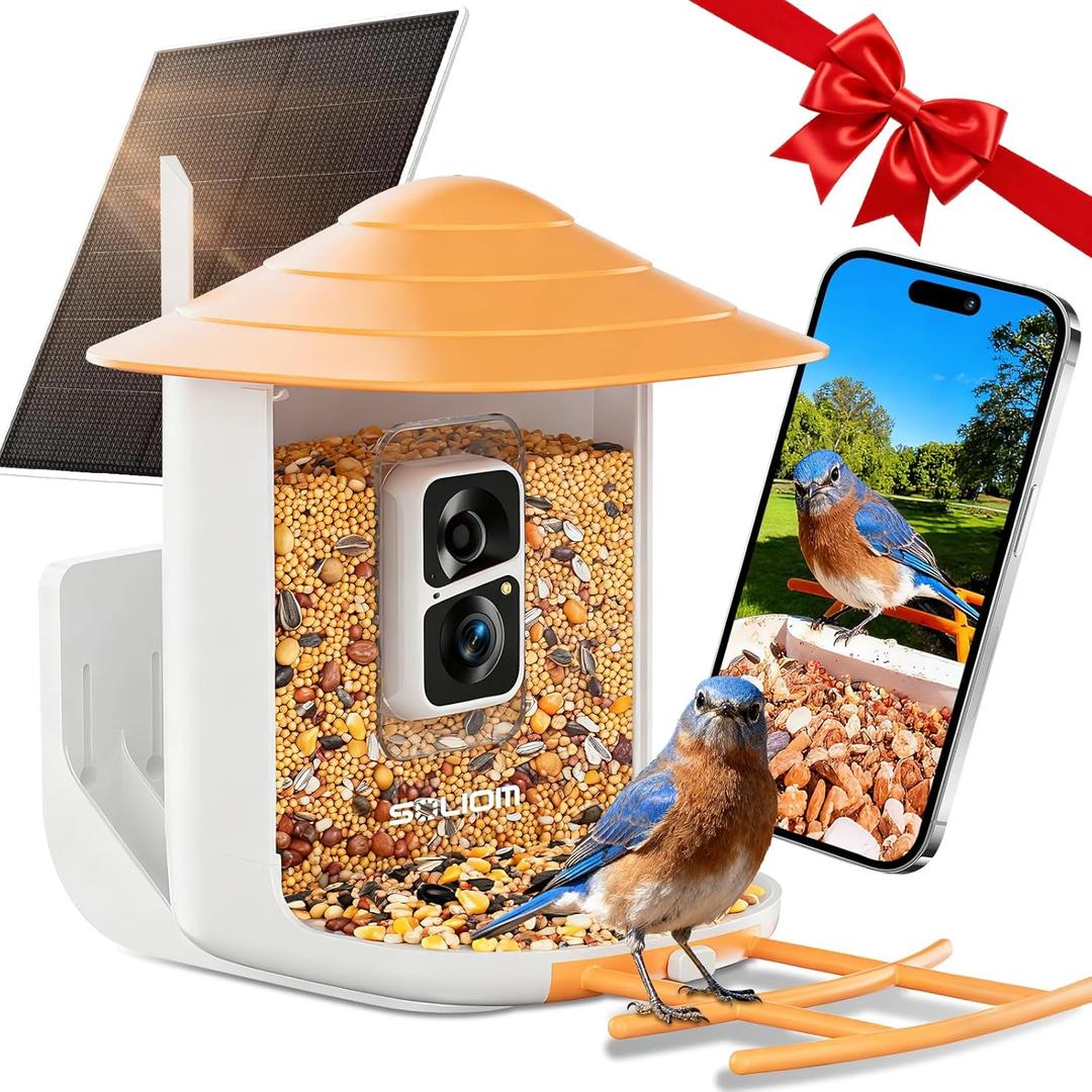 SOLIOM BF09 Bird Feeder with Camera Wireless Outdoor, Smart Feeder Camera with AI Identify Species, Backyard Watching Gift, Auto Record Bird Video, Instant Notifications, US