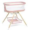 ANGELBLISS 3 in 1 Baby Bassinet, Rocking Bassinets Bedside Sleeper with Calming Motion, Portable Nest for Newborn Infant, Breathable Mesh (Pink)