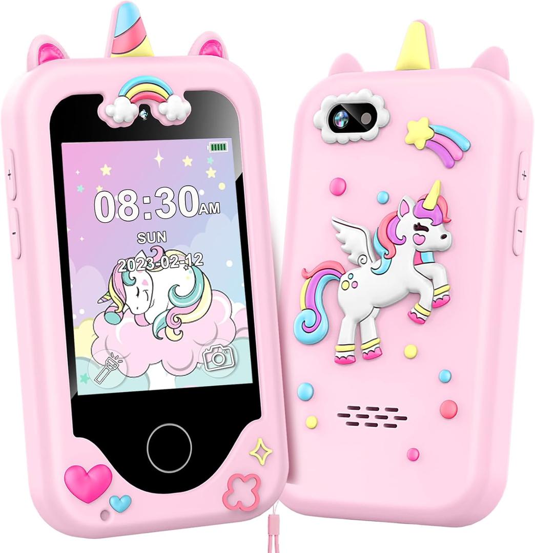 Kids Smart Phone for Girls Toys, Gifts for 3-10 Year Old Girl Boy Christmas Birthday Kids Toys, 2.8" Touchscreen Toddler Learning Cell Toy Phone with Dual Camera, Game, Music Player, 8GB Card Pink