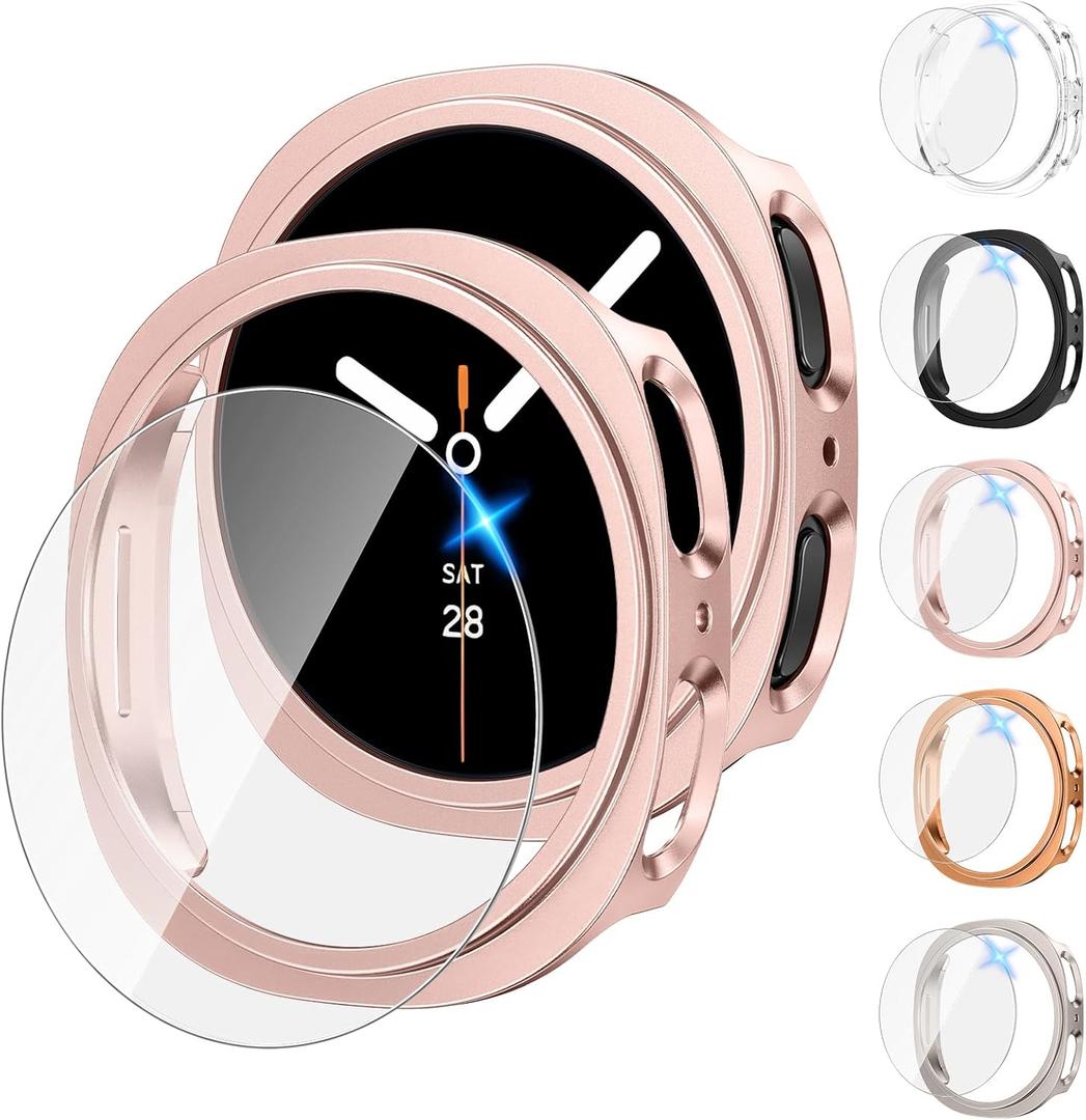 Tensea [5+5Pack for Samsung Galaxy Watch 8 Screen Protector Case 44mm Accessories, Hard PC Bumper/HD Anti-Fog Tempered Glass Protective Film, Face Cover Set, Galaxy Watch 8 Case for Women Men (Clear/Black/Starlight/Pink Gold/Rose Gold)