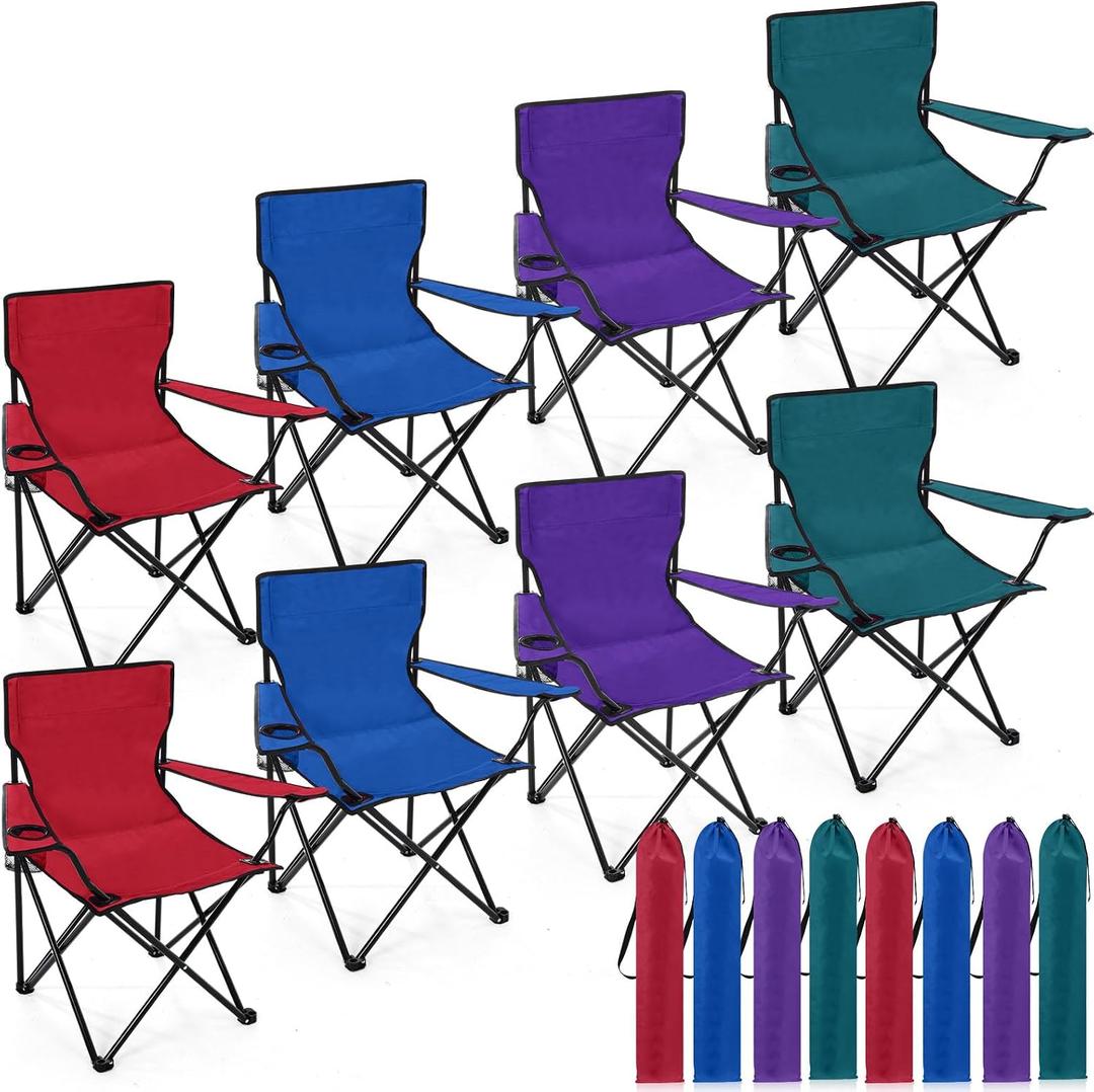 8 Pcs Regular Folding Camping Chairs with Cupholder, Chic