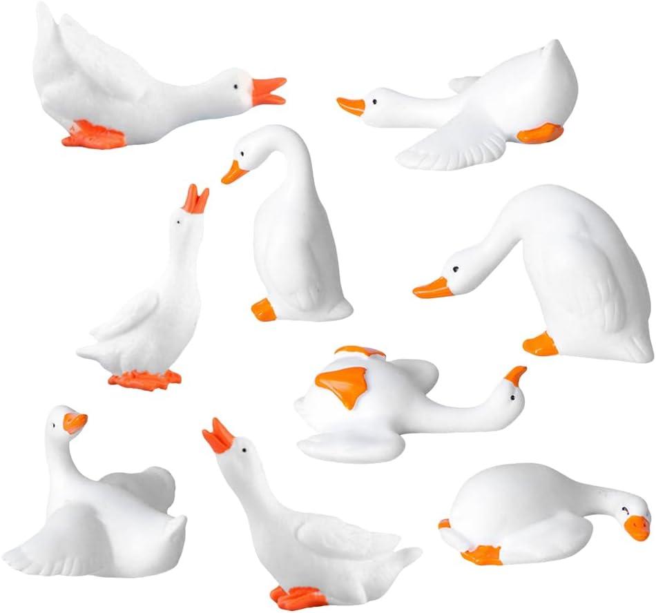 18 Pcs Mini Goose Figurine, Tiny Resin Goose DIY Crafts Desk Goose Cake Topper Micro Landscape Dollhouse Ornament