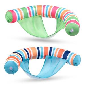 SLOOSH Inflatable Pool Floats Chairs Adults, 2 Packs Floating Noodle Chair with Stripes Design Soft Fabric Covered with Sling for Swimming Pool Water Party Summer Lake,Blue,Green
