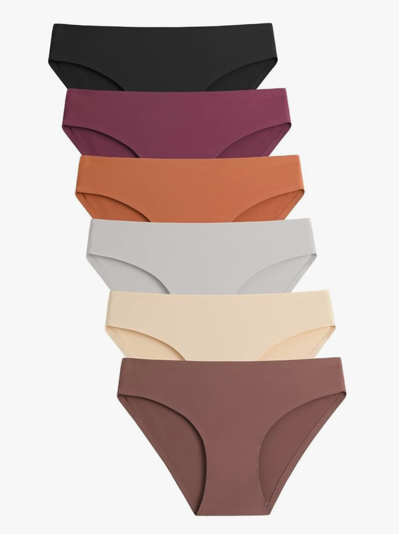 Caterlove Women's Seamless Underwear No Show Stretch Bikini Panties Silky Invisible Hipster 6 Pack
Size L