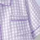 Womens Gingham Pajama Set Cotton Cute Pj Set Color Block Shirts 2 Piece Bridal Sleepwear Plaid Lounge Set (Purple, XXL)