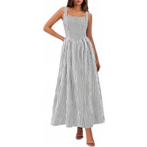 PRETTYGARDEN Women's Maxi Dress Summer Striped Sundress 2026 Spring Smocked A Line Long Flowy Beach Vacation Party Dresses (XL)