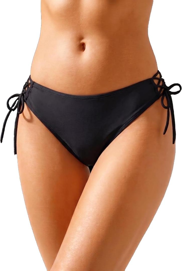 Zmart Womens Tie Side Bikini Bottoms - Low Rise Bathing Suit Moderate String Swimsuit Bottoms, Medium