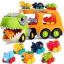 JOYIN Dinosaur Toys for Kids 2-4, Toddler Boy Toys, Dinosaur Carrier Truck with 6 Rubber Car Vehicles, Easter Birthday Gifts with Music & Lights for 2 3 4 5 Year Old