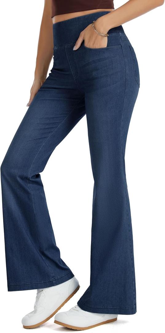THE GYM PEOPLE Women's Tummy Control Bell Bottom Jeans High Waisted Wide Leg Flare Pants Jeggings with Pockets (Large)
