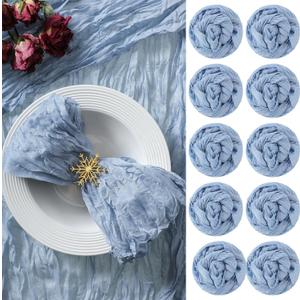 Mixweer 100 Pieces Gauze Cheesecloth Napkins 19.7 x 19.7 Inch with Wrinkled Decorative for Home Wedding Baby Shower Rustic Table Decoration(Dusty Blue)