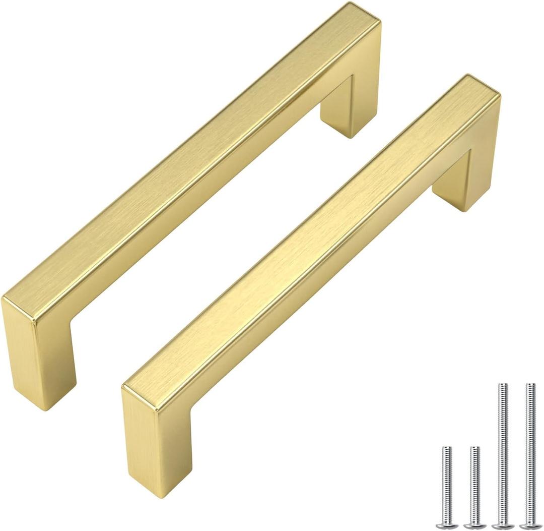 Goldenwarm 20 Pack 4 inch Brushed Gold Cabinet Pulls Gold Drawer Handles Brushed Brass Cabinet Pulls Dresser Handles Kitchen Hardware for Cabinets
