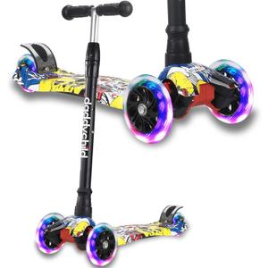Scooters for Kids 3 Wheel Kick Scooter for Toddlers Girls & Boys, 4 Adjustable Height, Lean to Steer, Extra-Wide Deck, Light Up Wheels for Children from 3 to 14 Years Old