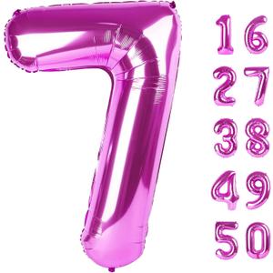 3 x 40 Inch Rose Purple Large Balloon Number 7 Balloon,Jumbo Mylar Foil Helium Balloon for 7 17 27 37 47 57 Birthday Digital Balloons for Birthday Party,Wedding Anniversary Party Decorations