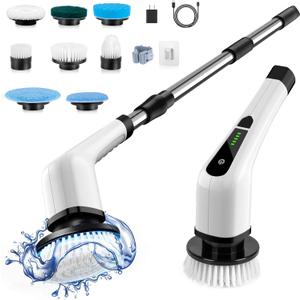 Bomves Electric Spin Scrubber, Cordless Cleaning Brush Scrubber for Home, 8 Replaceable Brush Heads-90Mins Work Time, 3 Adjustable Size, 2 Speeds for Bathroom Shower Bathtub Glass Car