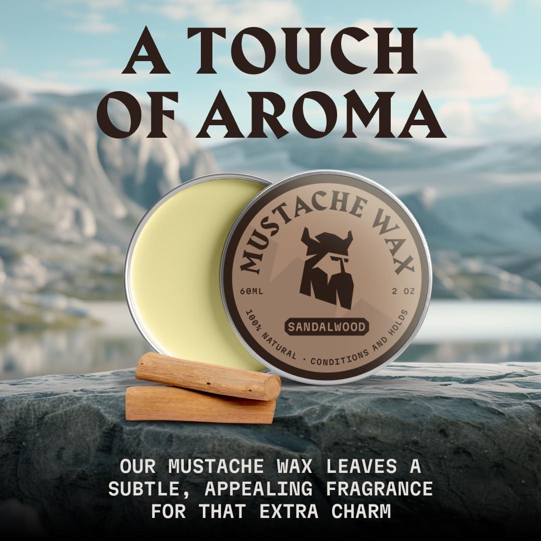 Striking Viking Mustache Wax  - 2 Oz, Medium/Strong Hold, Sandalwood Scent - Moisturize, Tame & Style - Non-Greasy, with Beeswax