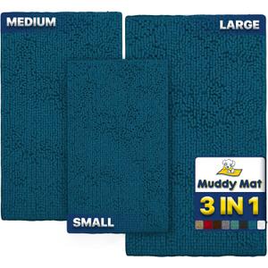 Muddy Mat Pack of 3 Highly Absorbent Microfiber Dog Door Mat and Pet Rug, Non Slip Thick Washable Area Mat Soft Chenille for Kitchen Bathroom Bedroom and Outdoor - Atlantic Blue Small, Medium & Large