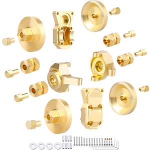 HobbyPark Steering Knuckles Wheel Weights Diff Cover Front Rear Extended 7mm Wheel Hex Hubs Adapters for Axial SCX24 Upgrades Set 1/24 RC Crawler Car (Gold)