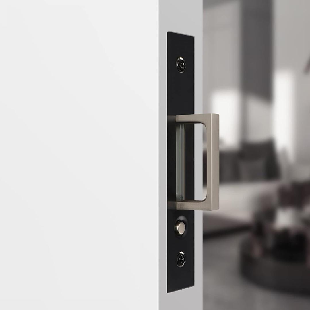 Dontay 2 Pack 5.5" Pocket Door Edge Pull, Push Automatic Bounce Switch, Hidden Handle, Sliding Door Pull Hardware, Flush, Large Enough Pull Ring is Easier to Grasp and Use (2, Black)