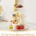 DUJUST Luxury Porcelain 3-Tier Cupcake Stand Tower, British Style Serving Tray with Golden Trim, Food Grade Dessert Display Stand, Beautiful Gift for Tea Party & Home Dcor