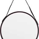 Brown Round Hanging Mirror, 11.8 Inch Farmhouse Mirror with Leather Hanging Rope for Bathroom, Bedroom, Living Room, Entryway Home Decor. (Brown, S-11.8in)