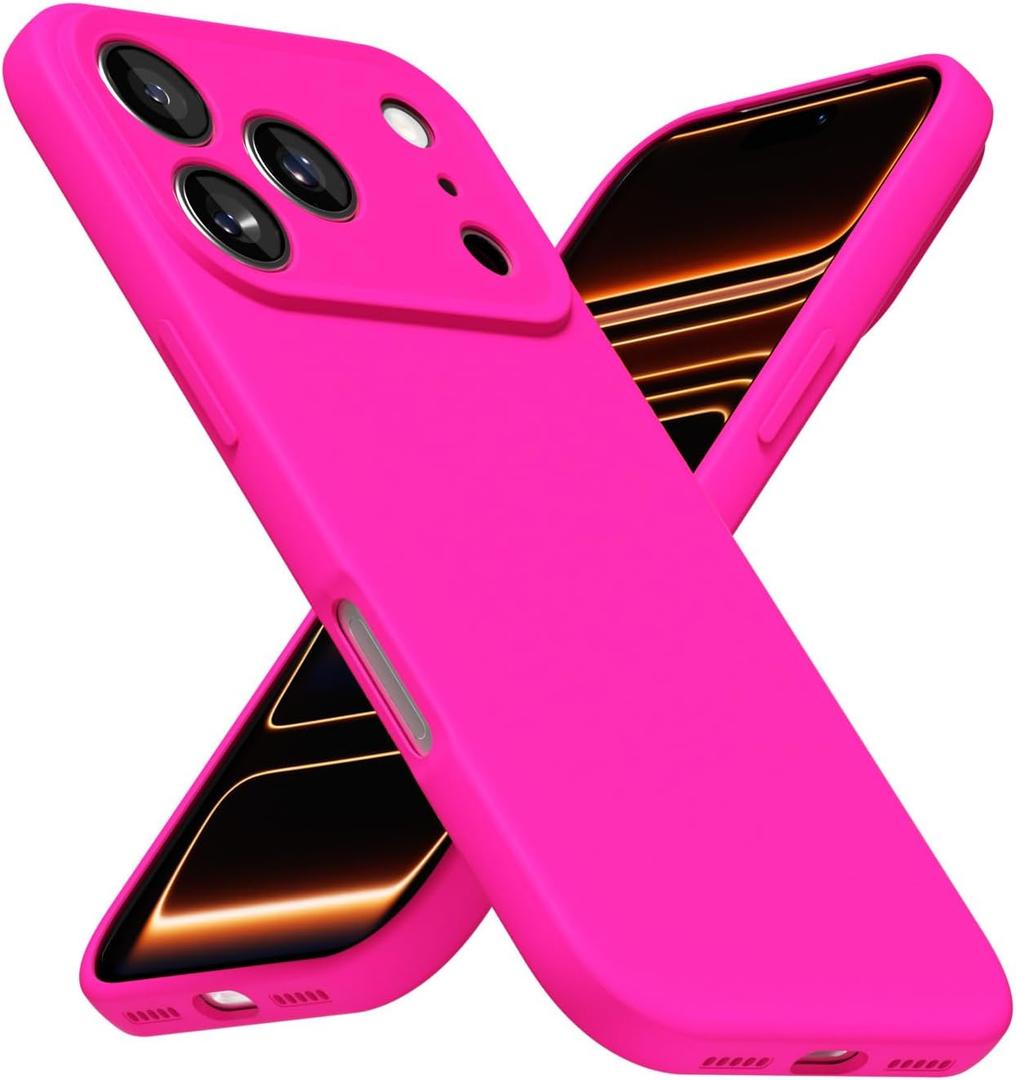 for iPhone 17 Pro Phone Case Silicone, Neon Hot Pink Bright Color Matte TPU, Minimalist Ultra Thin Slim Soft Rubber Gel Girly Cute Case for Women Men, Camera Cover Protection