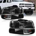Fullux Headlights Assembly fit 1999-2002 Chevy Silverado 1500 2500 1500HD 2500HD 3500/2000-2006 Tahoe / 2000-2006 Suburban 1500 2500 Headlamp Amber Reflector Black Housing