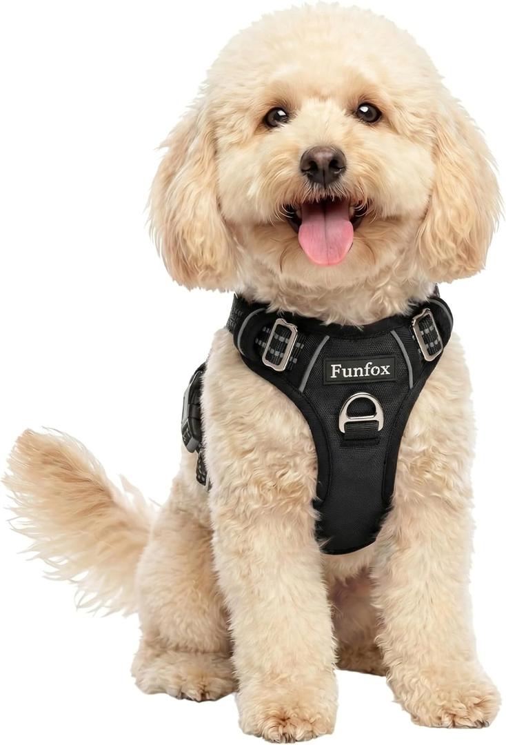 Dog Harness Small Sized Dog, Vertical Handle Easy Control, No Pull Pet Vest Adjustable with 2 Leash Clips, Soft Material, Reflective Safe Night Walking for Small Medium Large Breed, Black, Size Medium