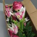 Briful Artificial Flowers for Cemetery, Cemetery Flowers for Grave, Weather Resistant Cemetery Flowers for Vase, Large Sympathy Grave Floral Arrangement with Roses Lily Flowers