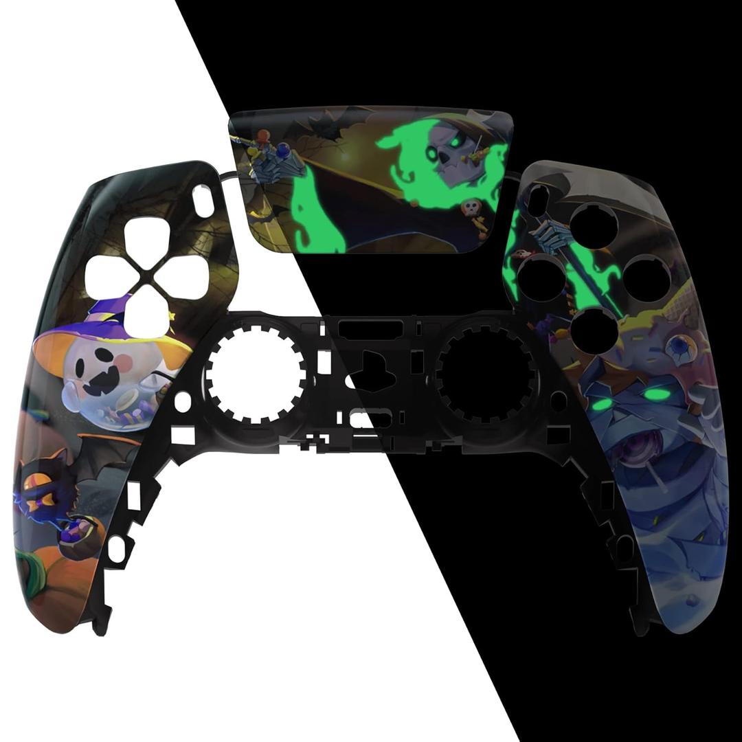 eXtremeRate Glow in Dark - Halloween Candy Night Touchpad Front Top Shell Compatible with ps5 Controller BDM-010 020 030 040 050, Replacement Shell & Touch Pad Cover Compatible with ps5 Controller