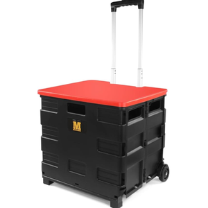 MaxWorks 50830 Collapsible Black Rolling Folding Dolly Cart for Teachers - Multi-Functional Teacher Dolly with Extra Storage, Durable Wheels, and Easy-to-Fold Design for Classroom, Office, Shopping