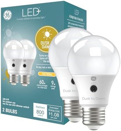 GE LED+ A19 Dusk to Dawn LED Light Bulbs, Automatic On/Off Outdoor Security Light, Soft White (1 Pack)