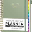 EMSHOI Academic Planner 2026-2027, Weekly and Monthly Calendar (July 2026 - June 2027), School Student Teacher Agenda Book, 100GSM Paper, PVC Cover, Colorful Tabs, A5 (6.38" x 8.35"), Light Green