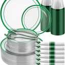 Goodluck 350 Pcs Green Plastic Plates for Party, Graduation, St. Patrick's Day, Clear Plastic Silverware Disposable Plates Set, Include 100Plates, 50Pack Pre Rolled Napkins with Silverware, 50Cups
