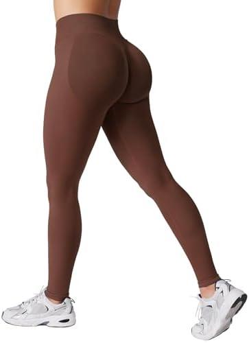 HIGORUN Women Workout Impact Leggings Scrunch Butt Lifting Gym Yoga Seamless Booty Leggings Dark Brown XS