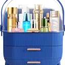 MASSY Egg Shape(Oval) Makeup Storage Box, Countertop Portable Vanity Cosmetics Organizer Preppy (Blue)